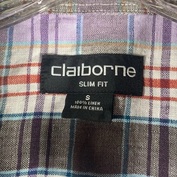 Liz Claiborne 100%‎ Linen Button Shirt Casual Mens Size Small Plaid - Picture 3 of 7